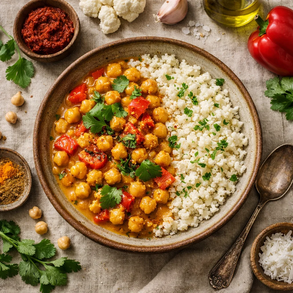 Gezonde Kikkererwtencurry met Bloemkoolrijst