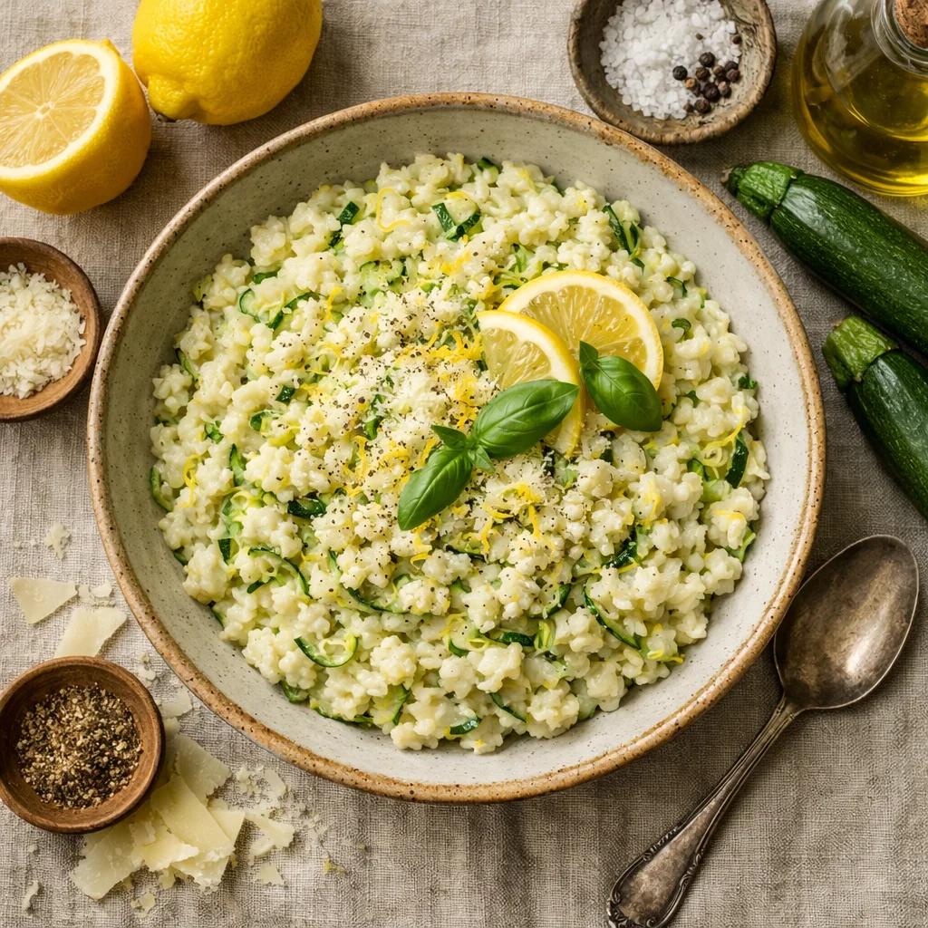 Traditionele Italiaanse Risotto met Courgette en Citroen