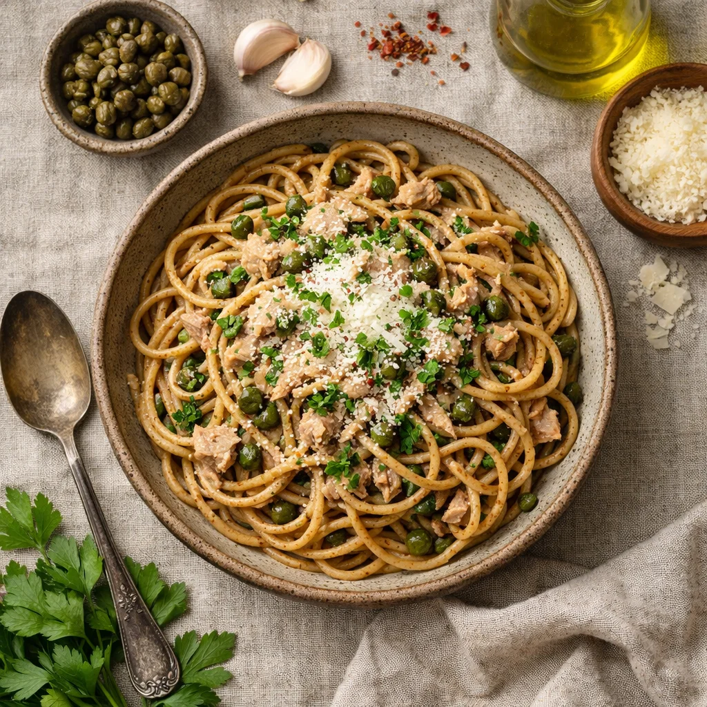 Italiaanse Volkoren Spaghetti met Tonijn en Kappertjes