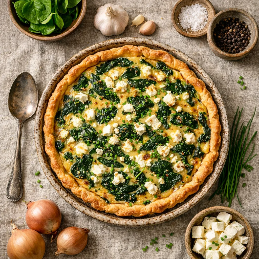 Revigorante Quiche Vegana com Espinafre e Feta