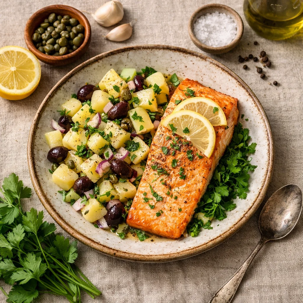 Mediterrane Zalmfilet met Citroen-Aardappelsalade