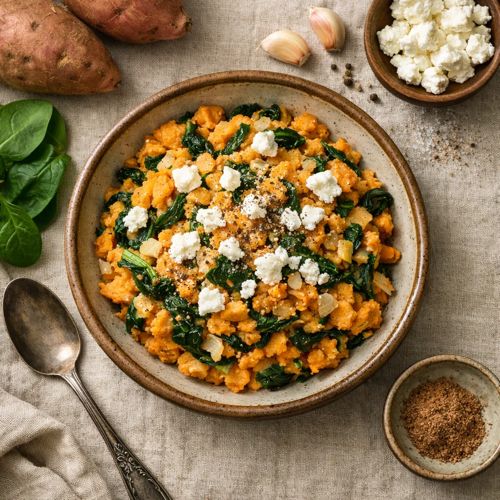 Vegetarische Zoete Aardappel Stamppot met Geitenkaas