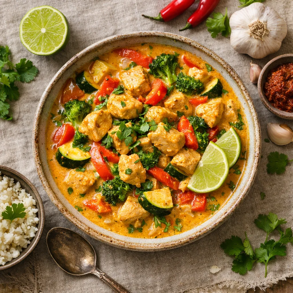 Kohlenhydratarme Thailändische Hähnchen Curry zum Abendessen