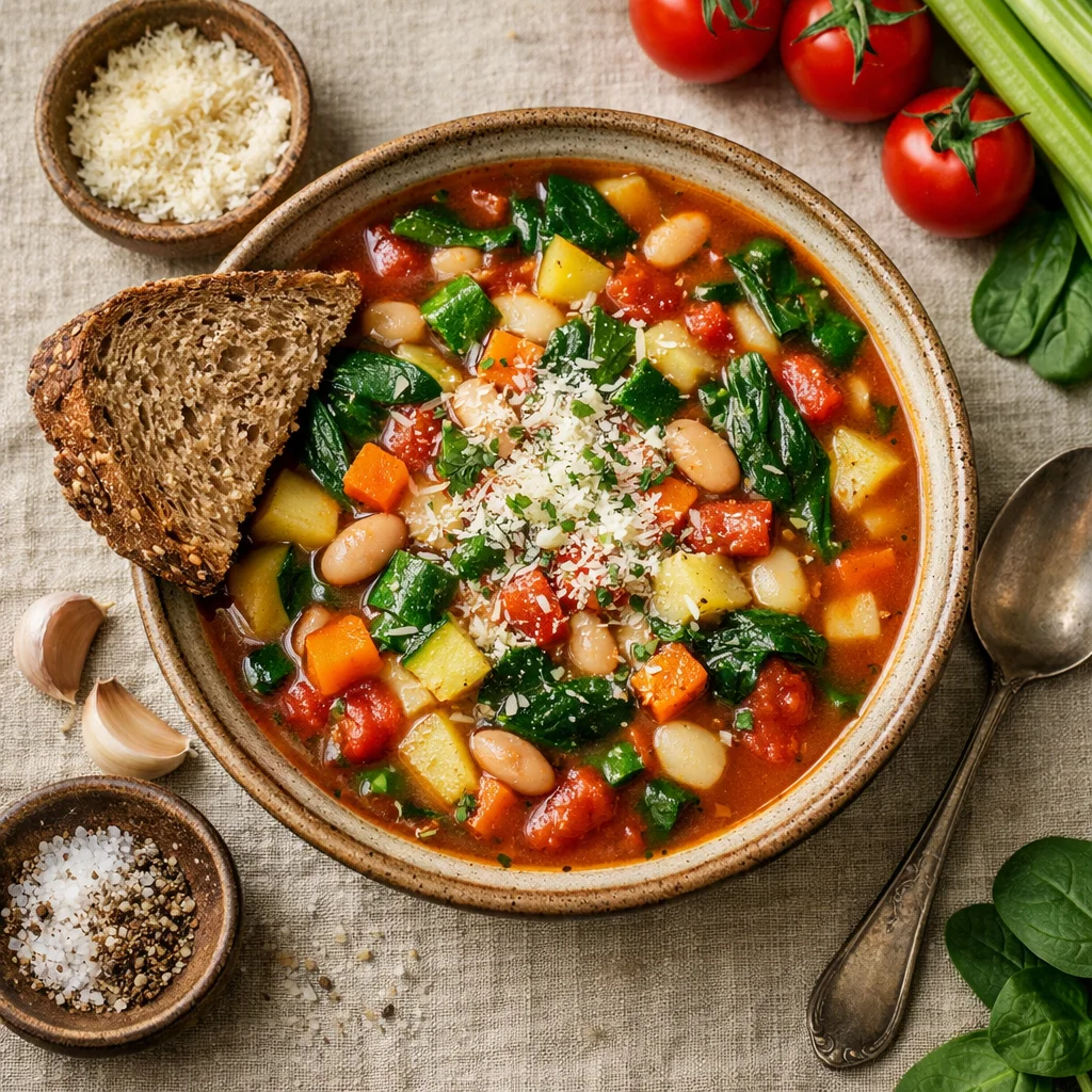 Gezonde Italiaanse Minestrone Soep met Volkoren Brood
