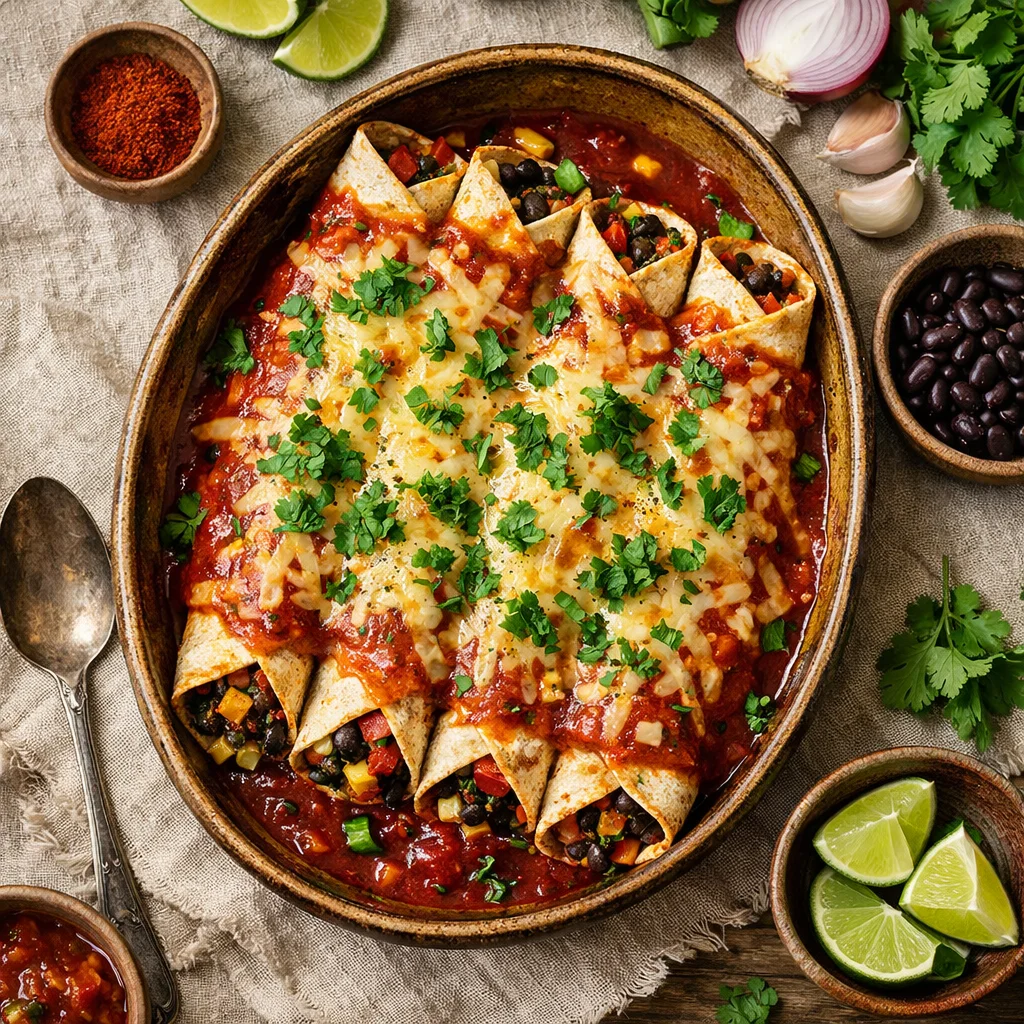 Heerlijke Vegetarische Mexicaanse Zwarte Bonen Enchiladas
