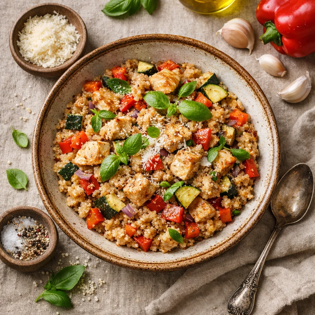 Italiaanse Quinoa Risotto met Gegrilde Kip en Groenten