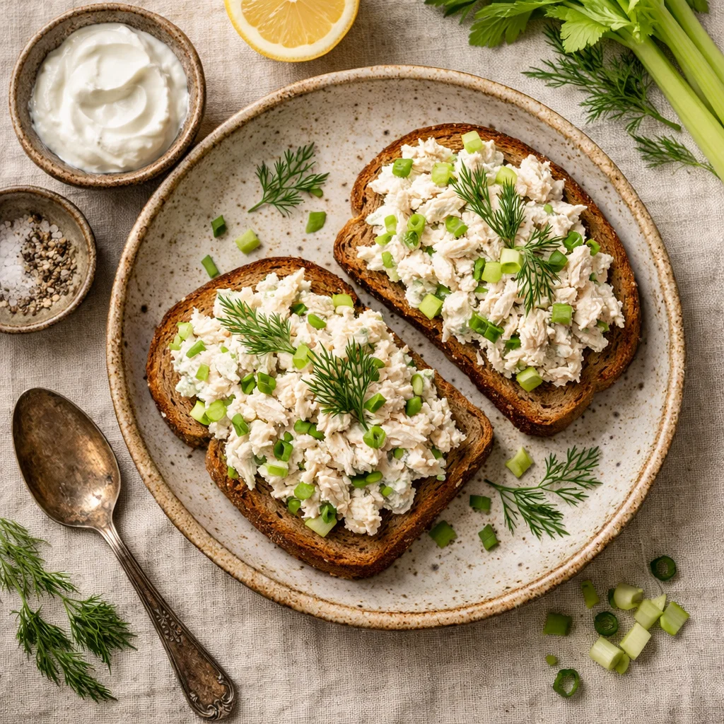 Gezonde Griekse Yoghurt Kipsalade op Volkoren Brood