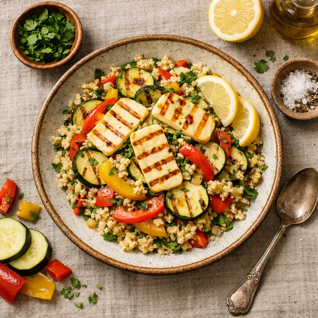 Bulgur Salade met Gegrilde Groentes en Halloumi