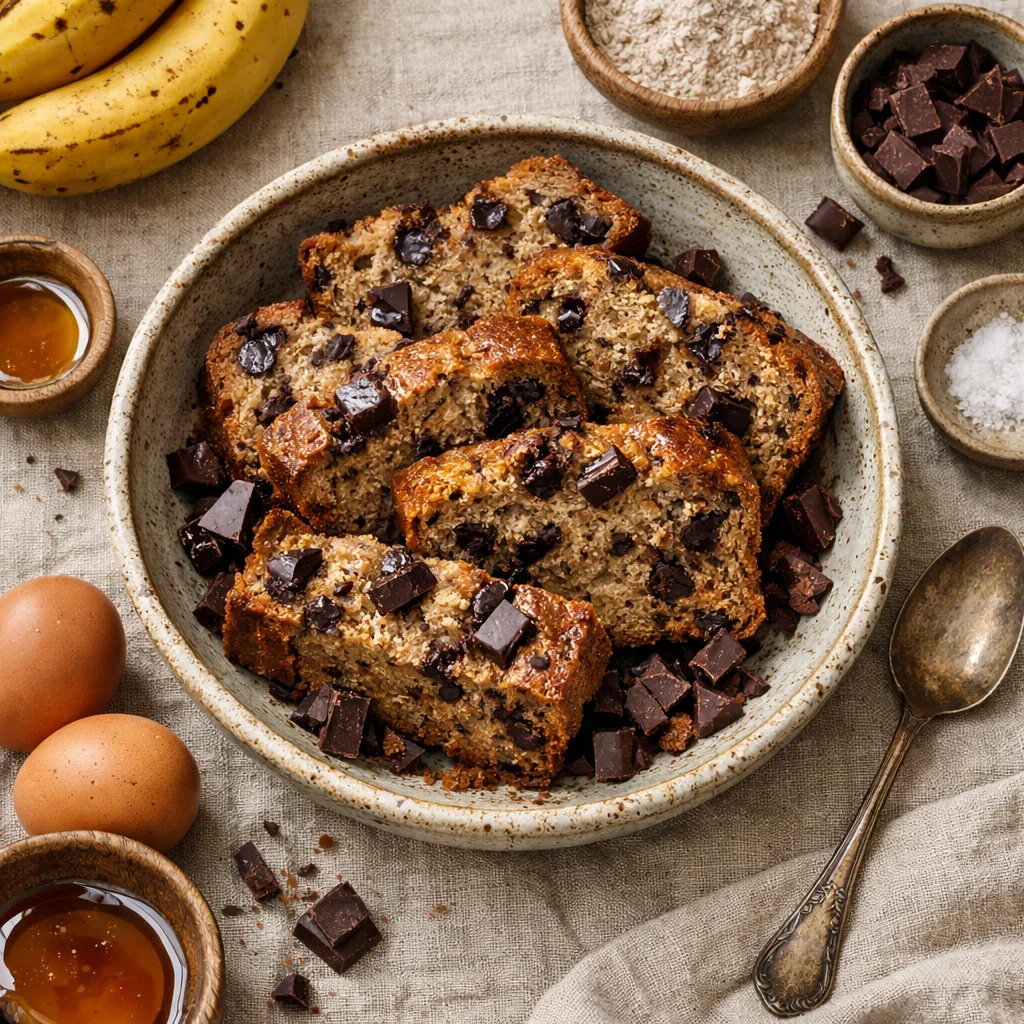 Gesundes Bananenbrot mit dunkler Schokolade