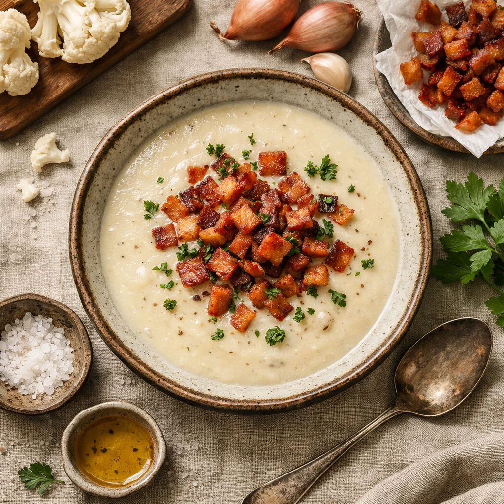 Chef's Special: Romige bloemkoolsoep met knapperige pancetta