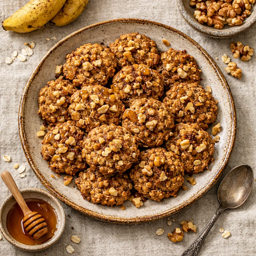 Krokante havermoutkoekjes met walnoten en honing