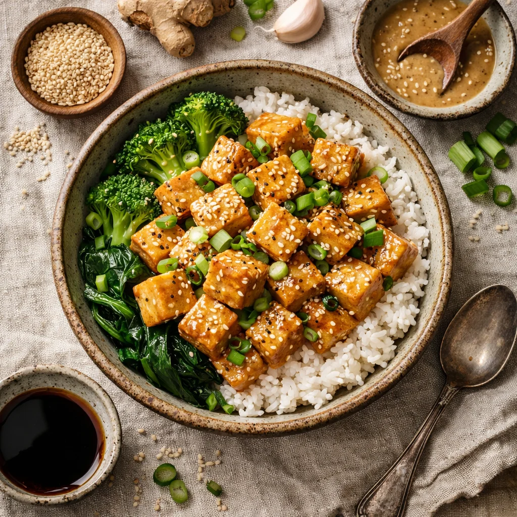 Gezonde Tofu in Sesam-Tahini Saus