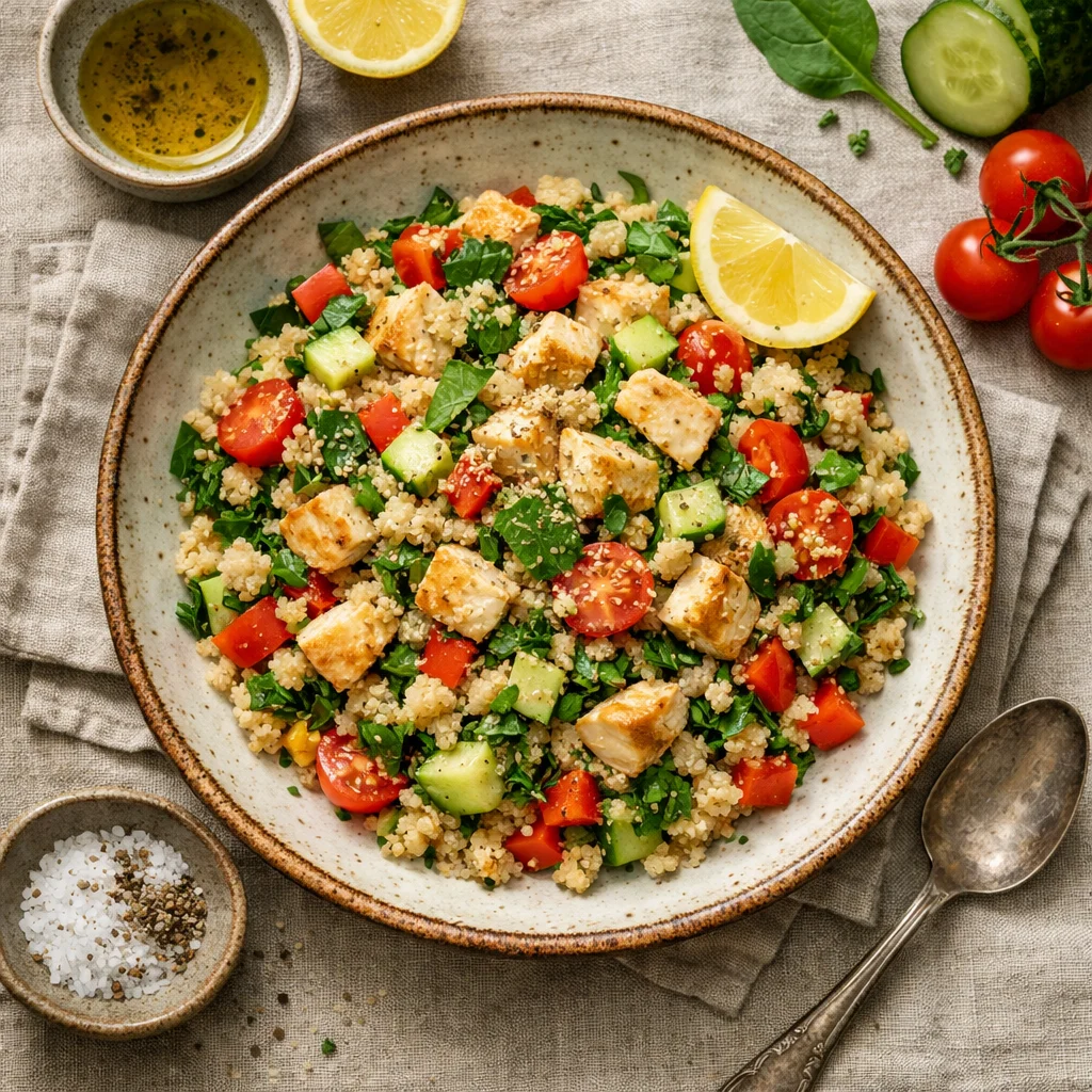 Makkelijke Eiwitrijke Lunch voor Onderweg: Quinoa Salade met Kip en Groenten