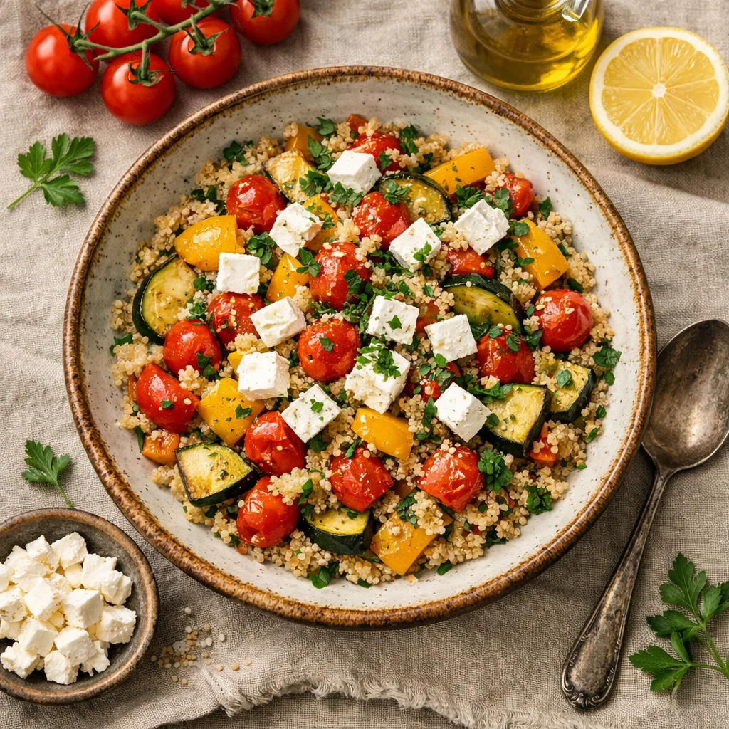 Kleurrijke Quinoa Salade met Gegrilde Groenten en Feta