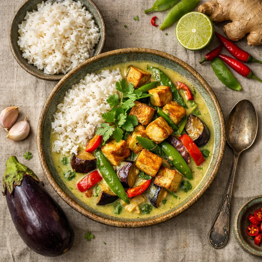 Vegetarische Thaise groene curry met tofu