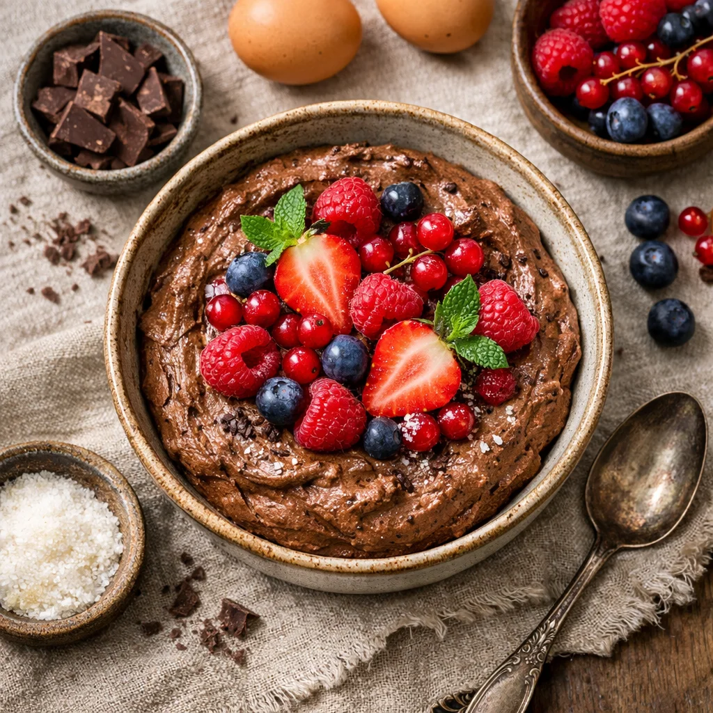 Luchtige Chocolade Mousse met Vers Rood Fruit