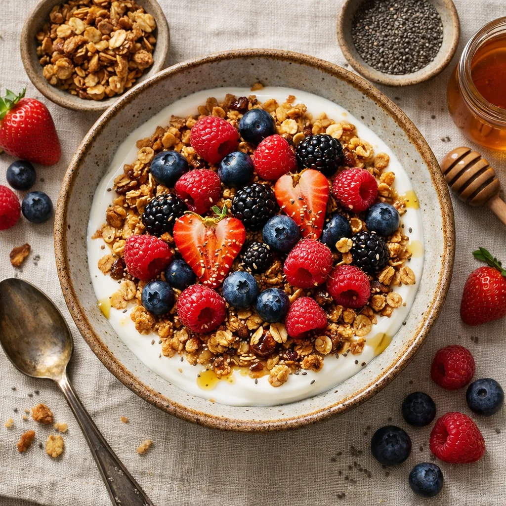 Frisse Yoghurt Ontbijtbowl met Granola en Bessen