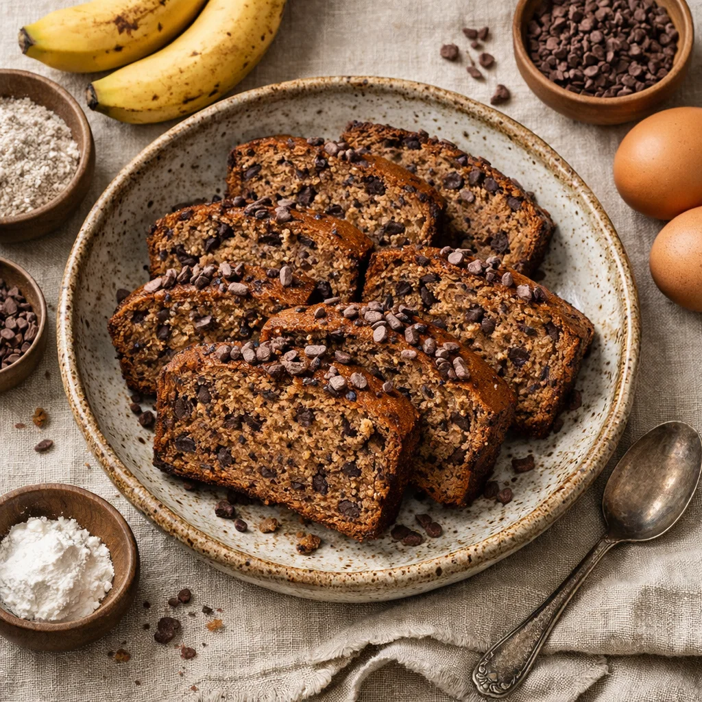 Zuckerfreies Bananenbrot mit Kakaonibs
