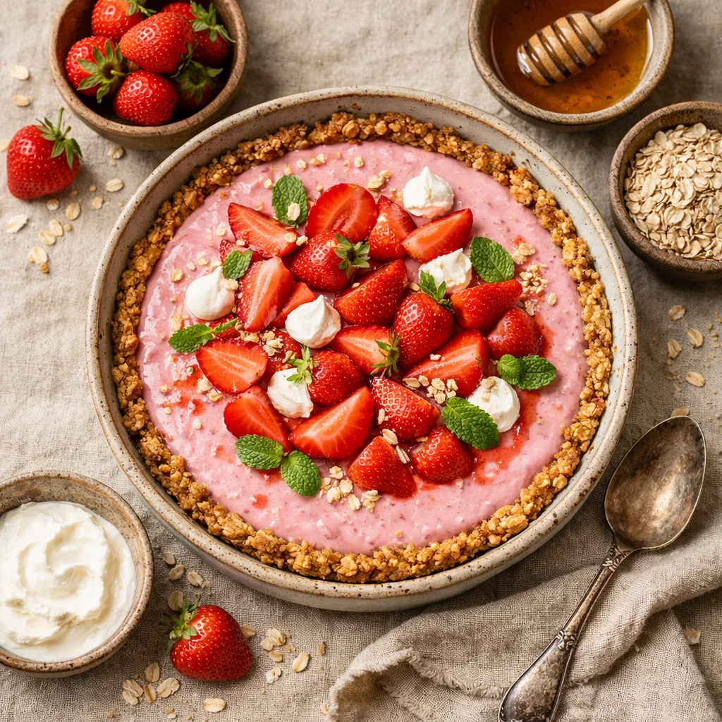 Zomerse Aardbeienkwarktaart met Honing en Havermoutkorst