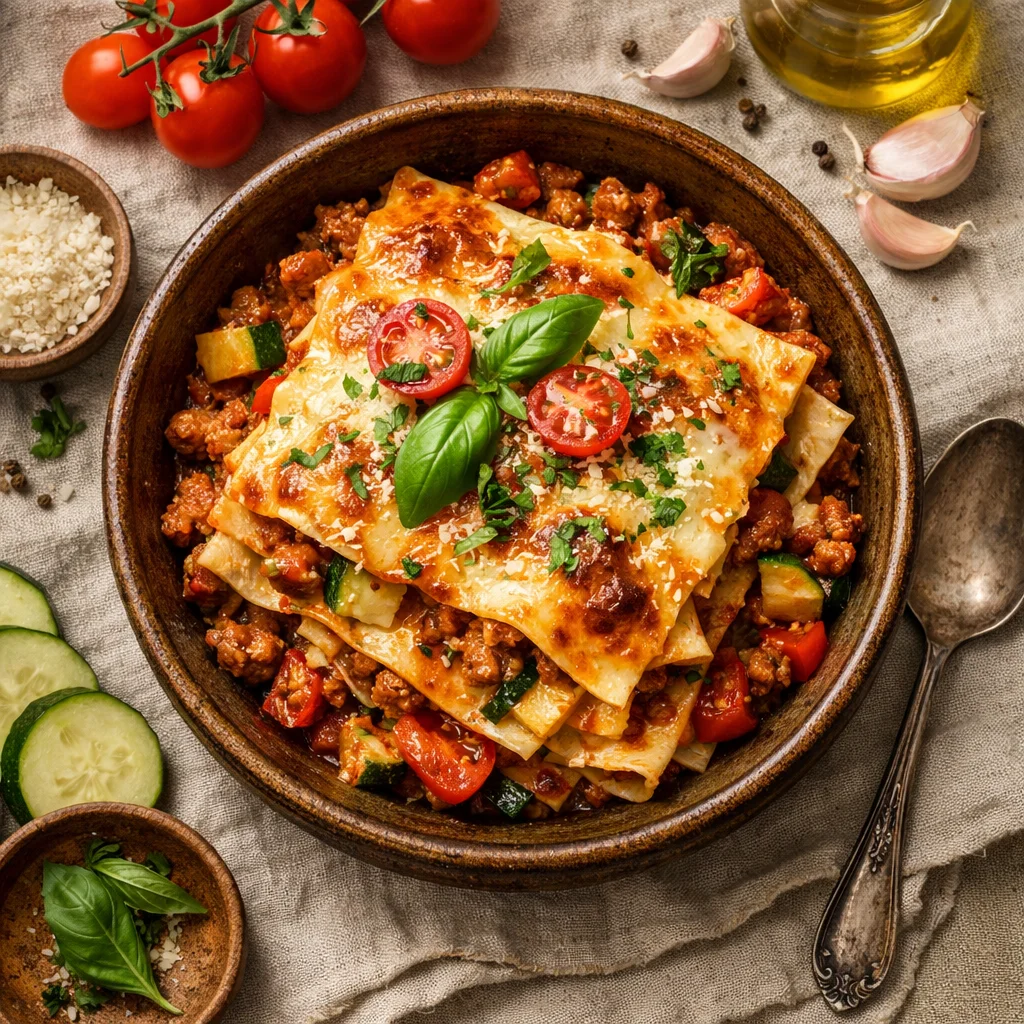 Italiaanse lasagne met gehakt en courgette