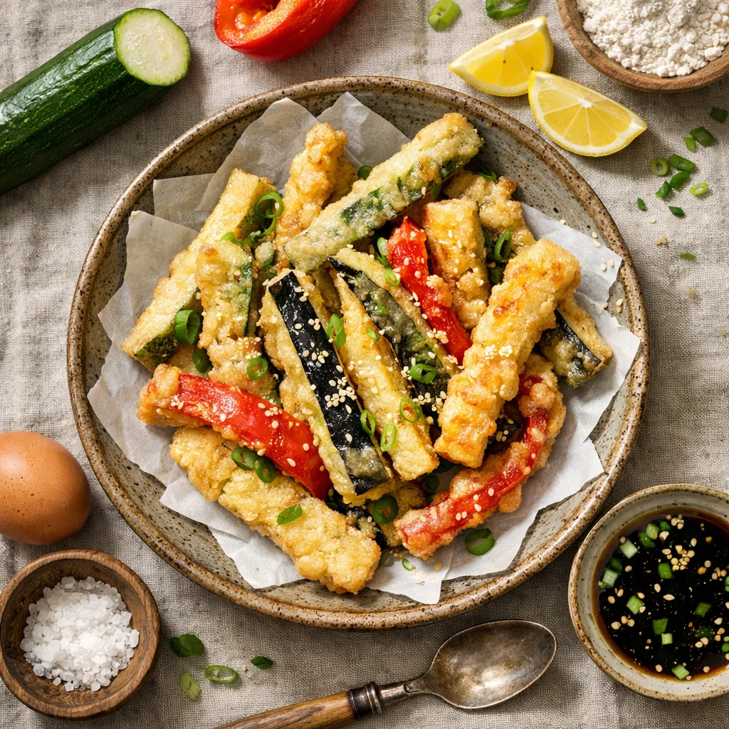 Knapperige Groenten Tempura met Huisgemaakte Ponzu Saus