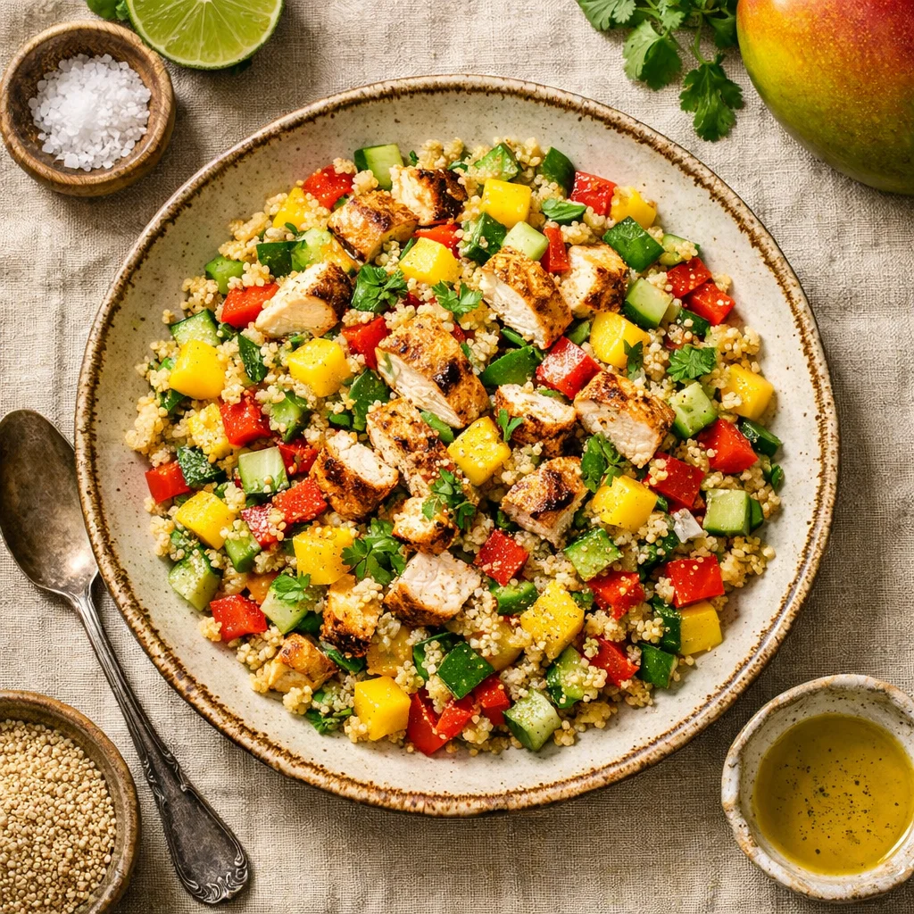 Frisse Quinoa Salade met Gegrilde Kip en Mango