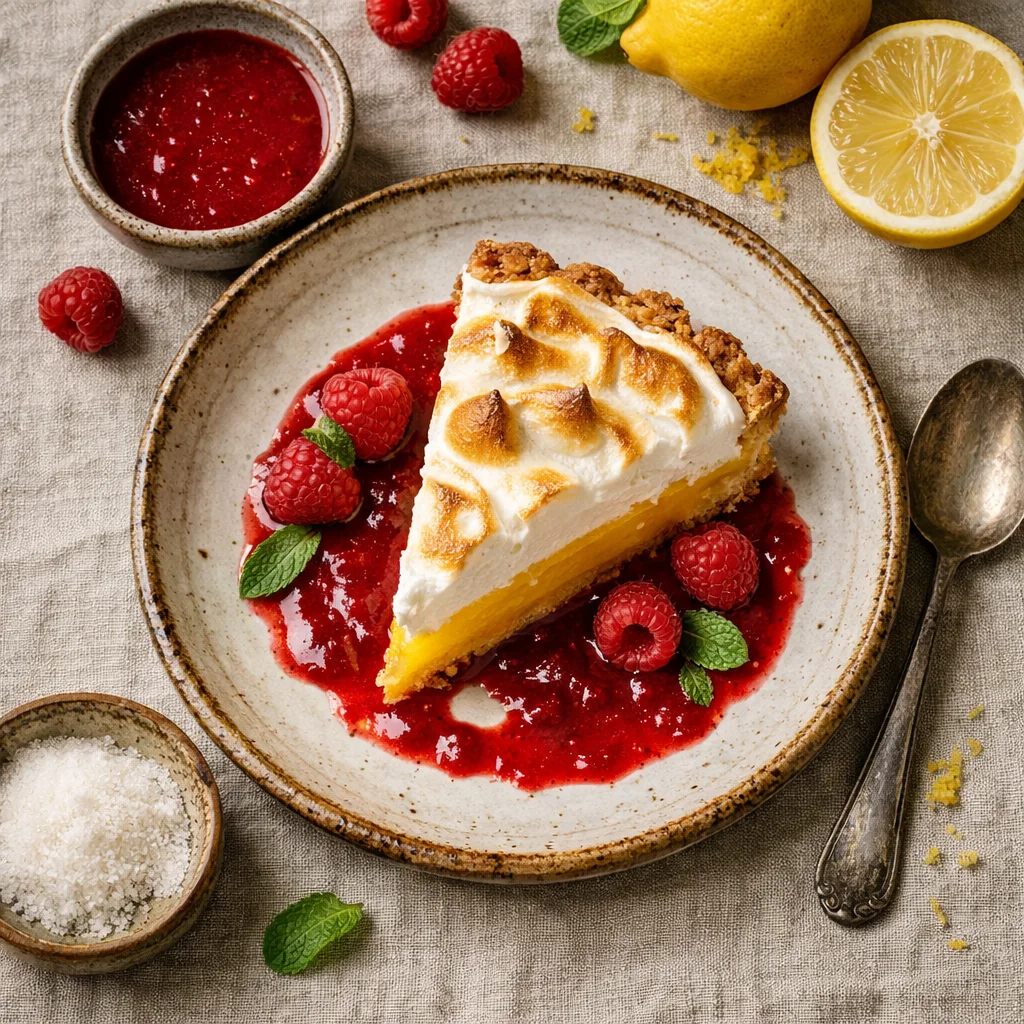 Frisse Citroen-Meringue Taart met Frambozen Coulis