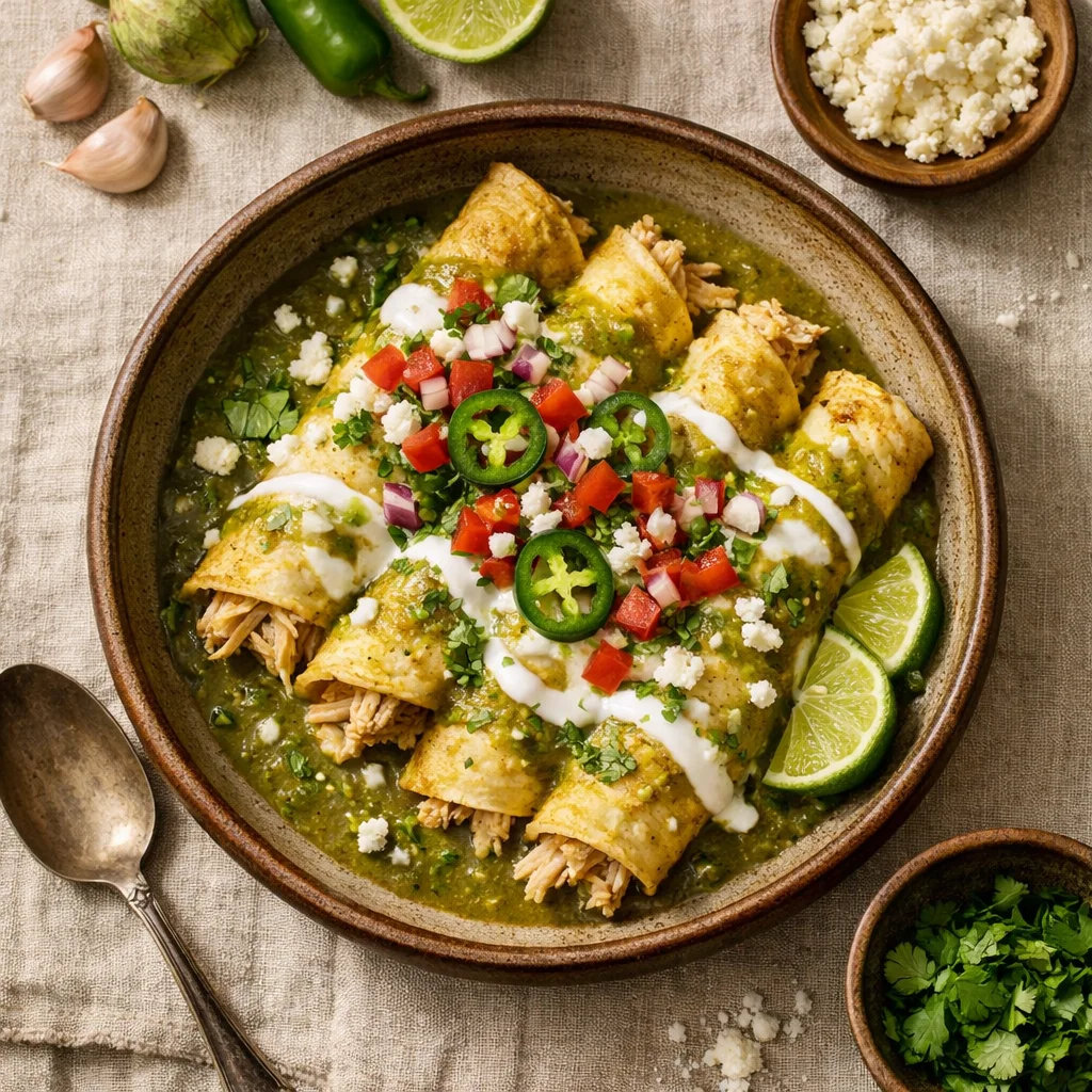 Mexicaanse Kip Enchiladas met Zelfgemaakte Tomatillo Saus