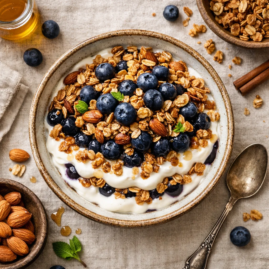 Verfrissende Bosbessen-Yoghurt Parfait met Huisgemaakte Granola