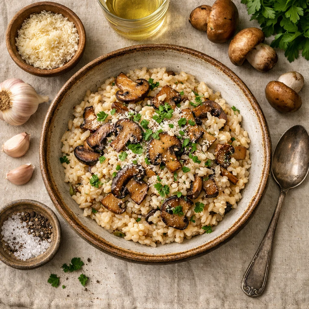 Klassieke Italiaanse Risotto met paddenstoelen