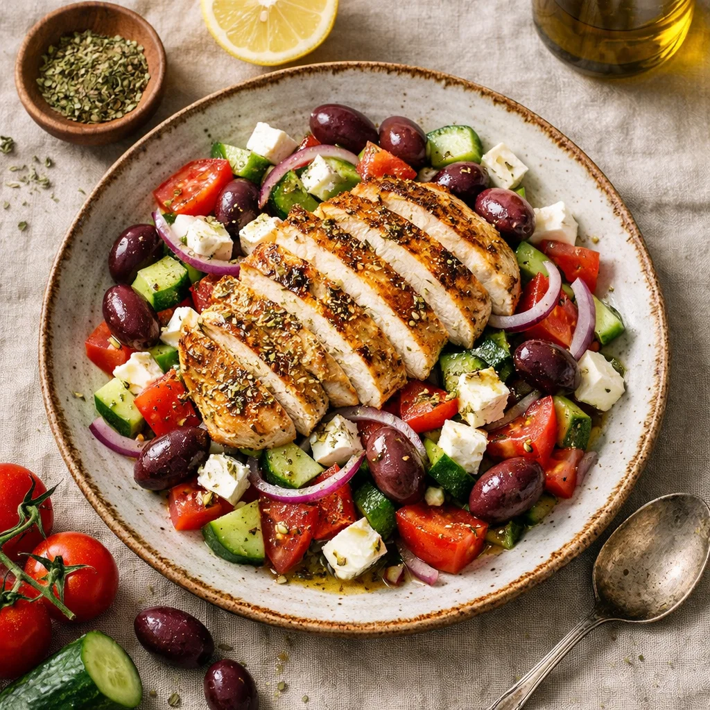 Verse Griekse Salade met Gegrilde Kip