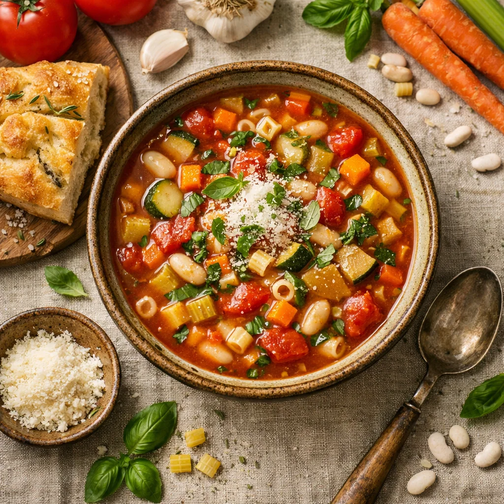 Italiaanse Minestrone Soep met Focaccia