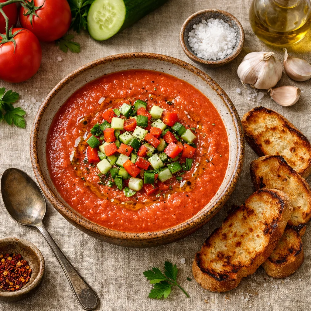 Frisse Gazpacho met Geroosterd Brood