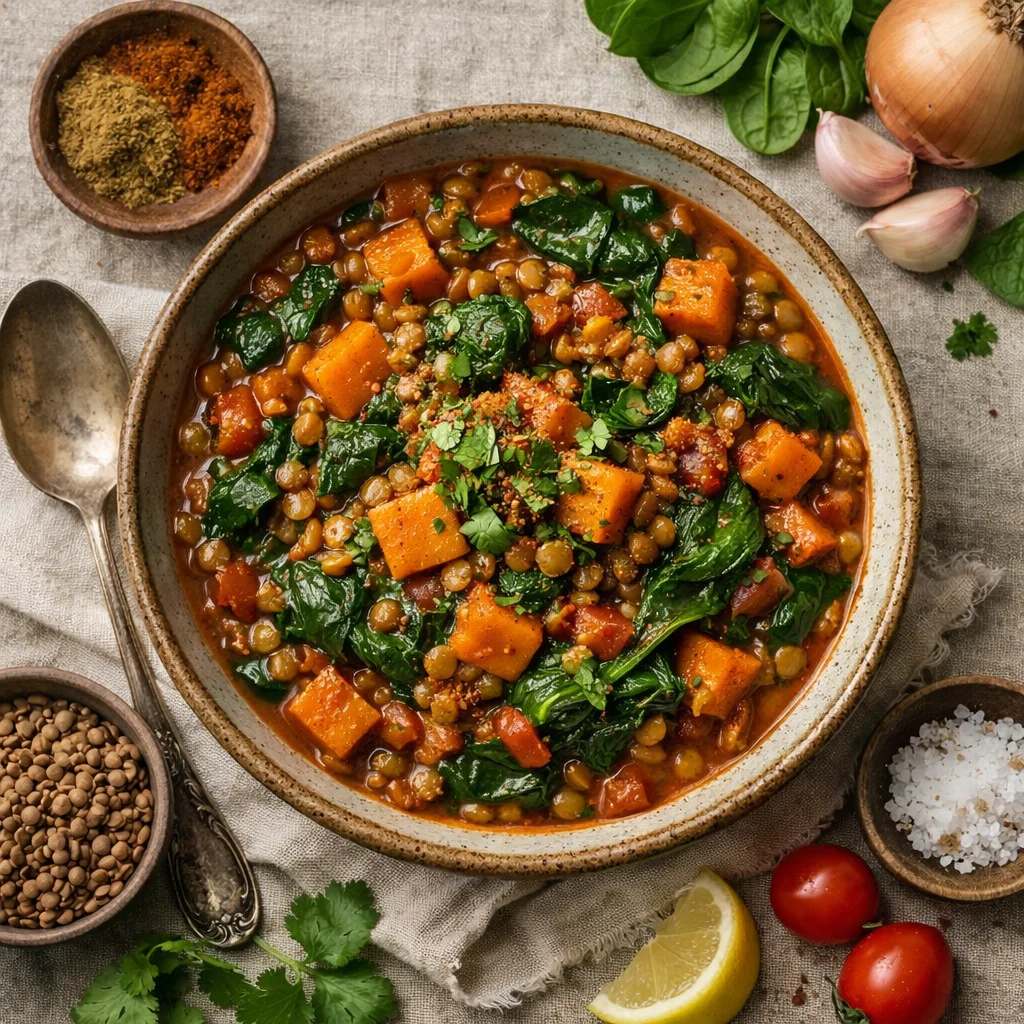 Chef's Special: Lentil Stew with Sweet Potato and Spinach