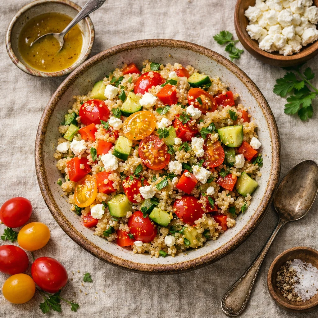 Gezonde Quinoa Salade met Zelfgemaakte Honing-Mosterd Saus