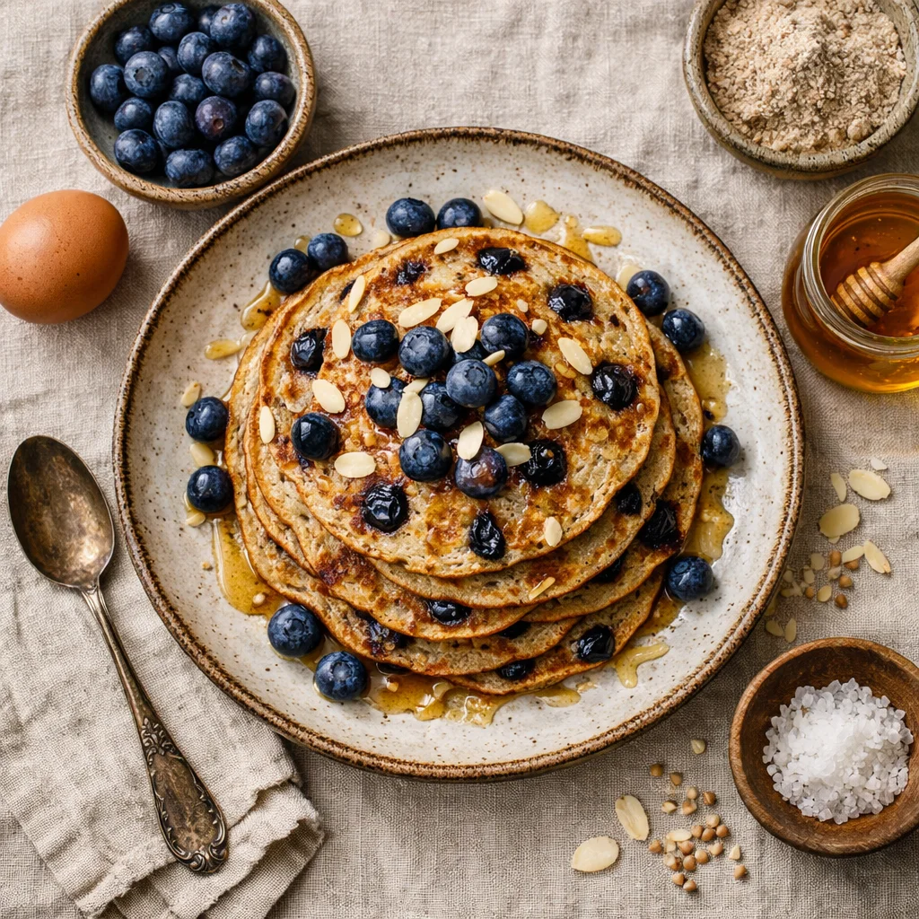 Gezonde pannenkoeken met boekweit en blauwe bessen
