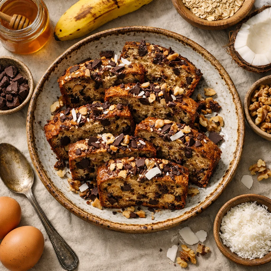 Gezonde Kokos-Bananenbrood met Donkere Chocolade en Walnoten