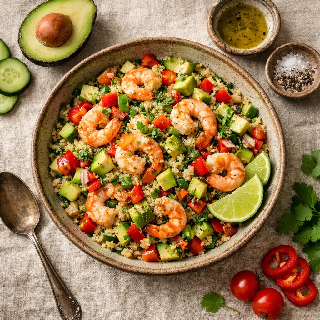 Frisse Quinoa Salade met Garnalen en Avocado