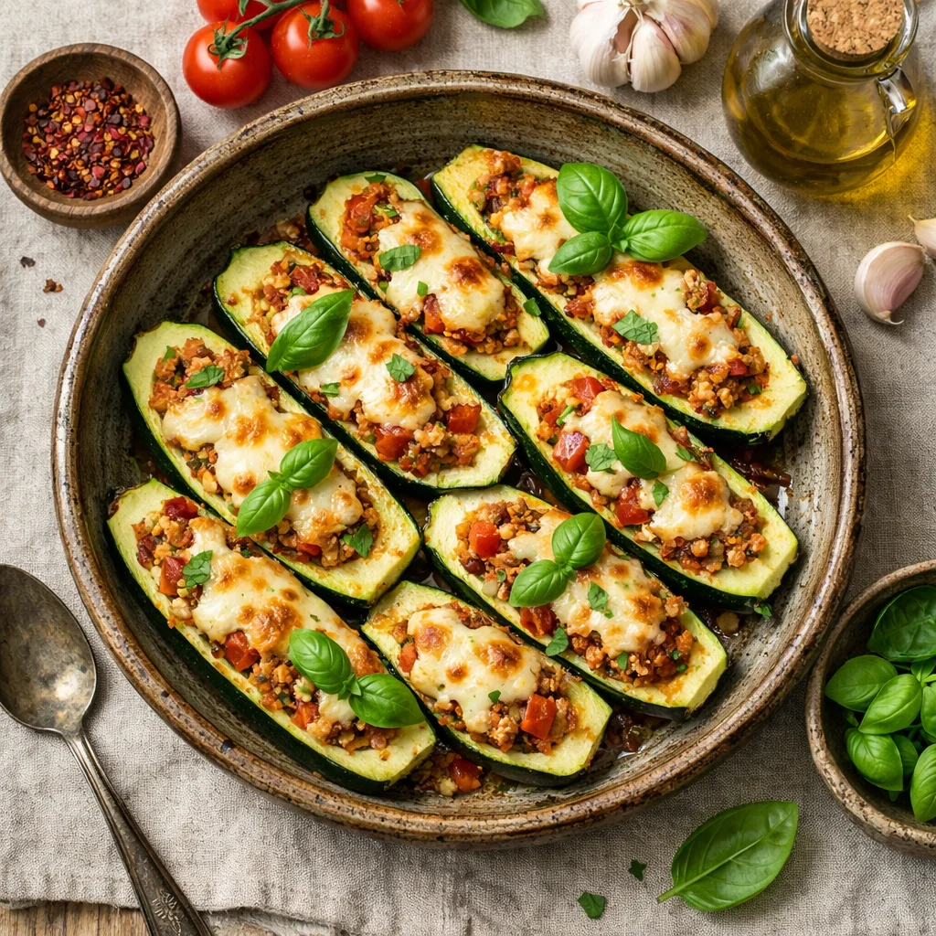 Courgettebootjes met Kalkoen en Mozzarella