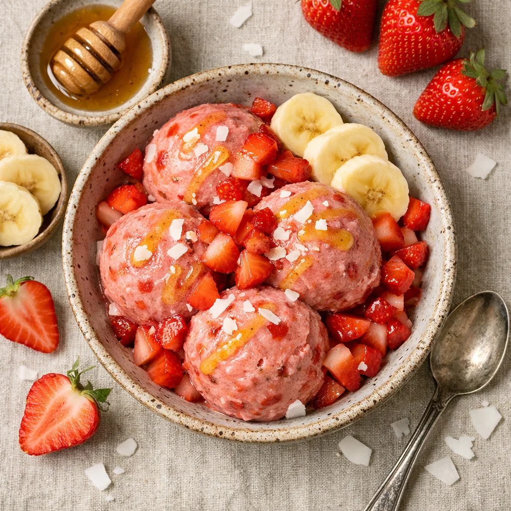 Gezonde Aardbeien-Bananen IJscoupes