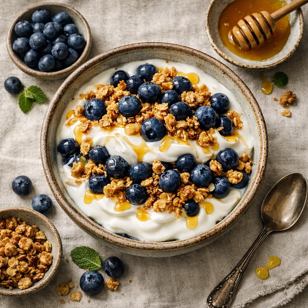 Magere Yoghurt en Bosbessen Parfait