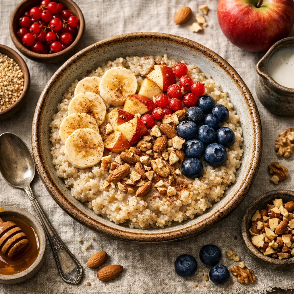 Quinoa Ontbijt Kom met Vers Fruit en Noten