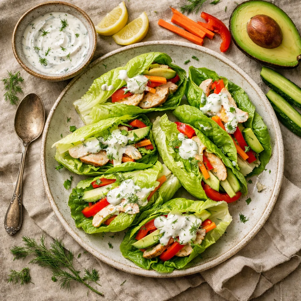 Gezonde broodloze lunch wraps recept met kip en groenten