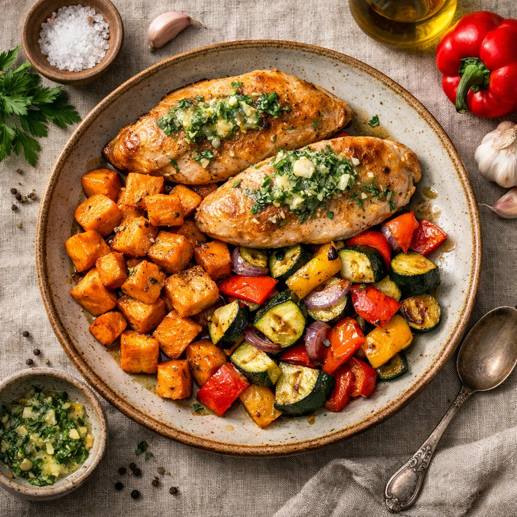 Gezonde Kalkoenfilet met Gegrilde Groenten en Zoete Aardappelen