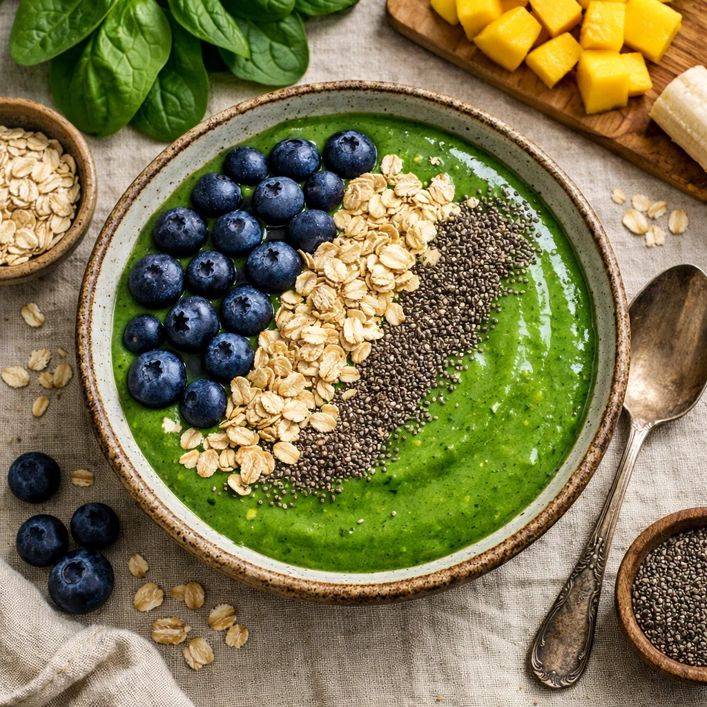 Frisse Ontbijt Smoothiebowl met Spinazie en Mango
