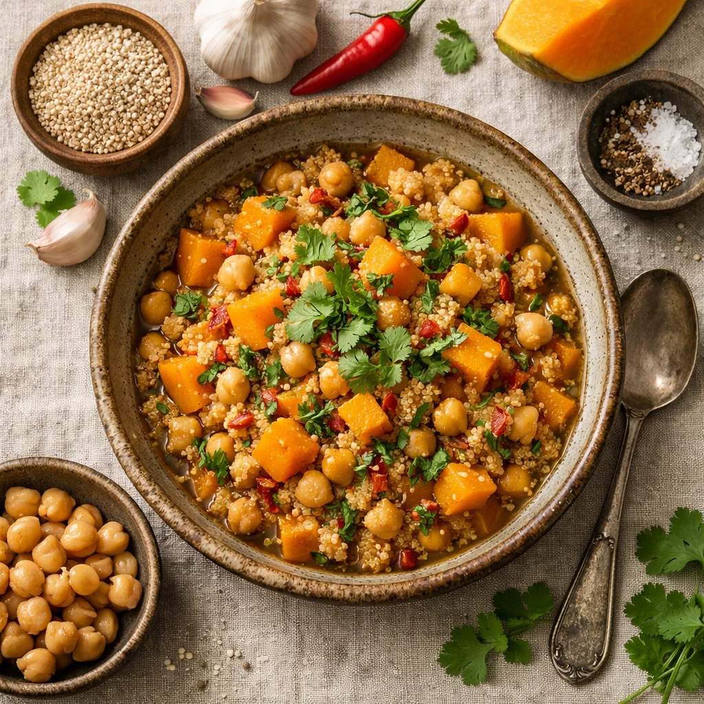 Gezonde Quinoa Stoofpot met Pompoen en Kikkererwten