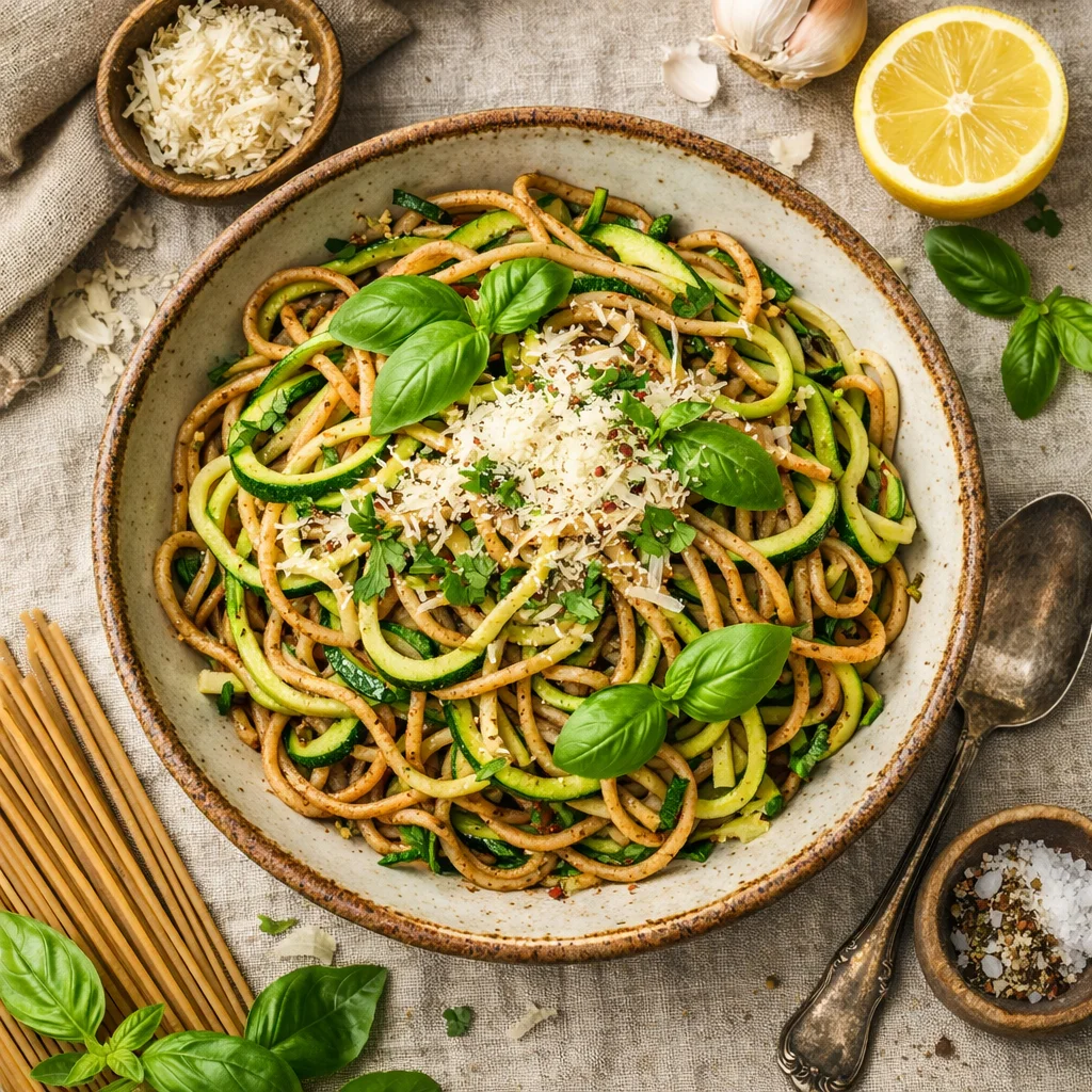Healthy Italian Zucchini Spaghetti with Garlic